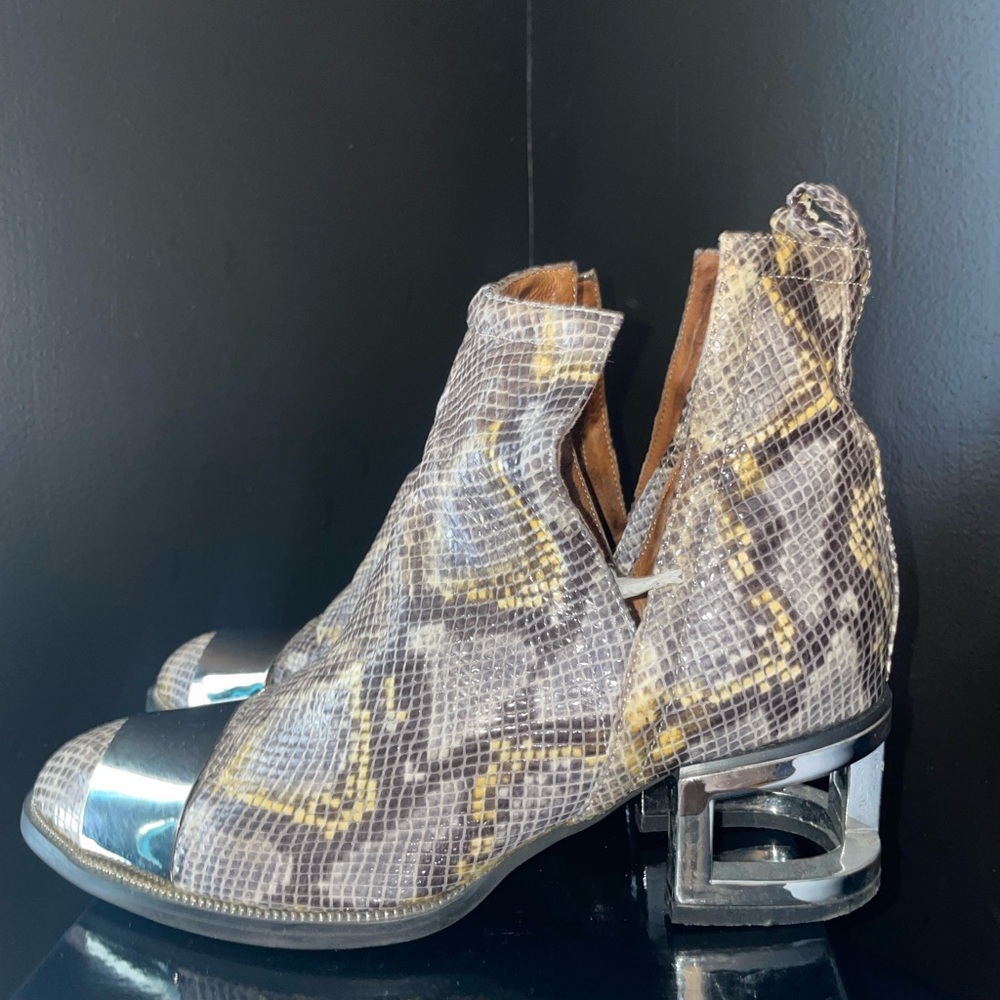 Jeffrey Campbell Snakeskin Ankle Boots with Silver Detail